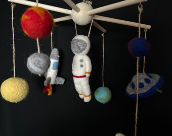 Needlefelt space mobile,hanging decor,space theme felt