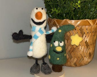 Needlefelt snowman and tree gift,decoration