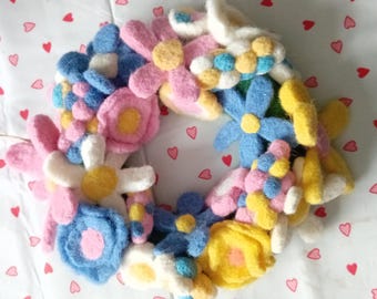 Handmade Needlefelt Flower Wreath - 26cm Indoor Decor