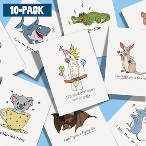 Customisable Pack of 10 Australian Animal Pun Greeting Cards – Cute & Funny Wildlife Design