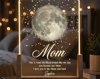 Personalized Moon Phase Night Light – Custom Gift for Mom with Kids' Birth Dates, Birthday, Christmas & Mother's Day F906