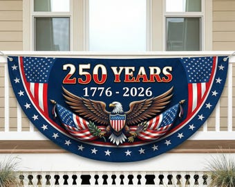 America 250th Anniversary Patriotic Bunting Banner,1776 2026 Let Freedom Ring Porch Decor,250th Anniversary USA Semi-Circular Flag MS374