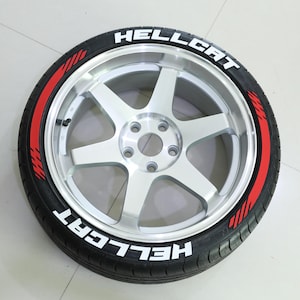 HELLCAT Stripe Wheel Lettering Stickers, 3D Tire Decals for 4 Wheels, Bold Car Accessory for Racing & Show Cars Tyre Decal Stickers