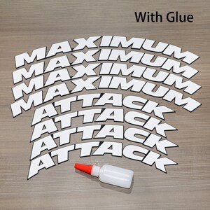 Rotulación para llantas de coche "Maximum Attack": calcomanías 3D de alta calidad de 1,25", juego de 4, pegatinas impermeables de PVC, calcomanías personalizadas para llantas.