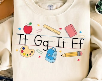 Maglietta PNG per insegnanti TGIF, Maglietta PNG per insegnanti con alfabeto, Maglietta per insegnanti di scuola materna, Regalo per insegnanti, Regalo di apprezzamento per insegnanti, Insegnante con stampa a sublimazione