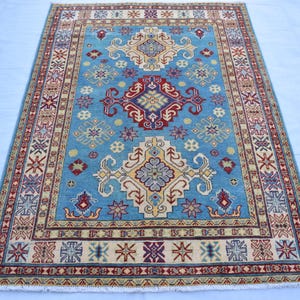 4x6 Handmade Afghan Rug | Hand-Knotted Wool Kazak Rug | Tribal Geometric Area Rug | Boho Vintage Home Décor for Living Room, Bedroom, Office