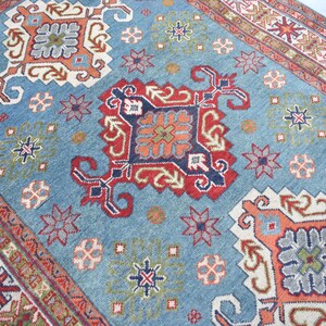 4x6 Handmade Afghan Wool Rug | Kazak Tribal Design | Boho Vintage Decor | Geometric Oriental rug | Living Room, Bedroom Rug