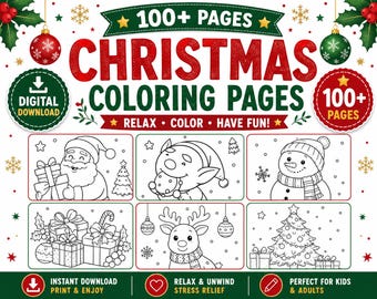 100+ Christmas Coloring Pages | Holiday Theme for Kids (Digital Download)