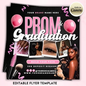 Prom and Graduation Flyer, DIY Flyer Template Designs, Beauty Service Package Flyer,  Lashes, Nails, Hair bundles flyer, hair flyer