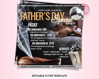 Massage Therapy Flyer, DIY Flyer Template Design, Father's Day Social Media Post, Facial Spa Flyer, Premade Esthetician Beauty Service Flyer