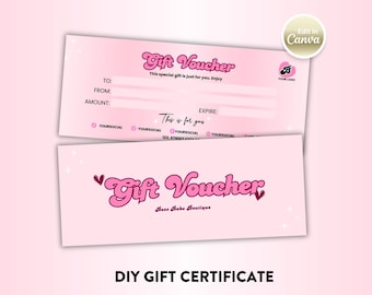 DIY Gift Certificate, Canva Template, Gift Voucher Pink, Gift Certificate, Beauty, Hair, Lashes, Salon, Nails, Makeup, Spa, Boutique