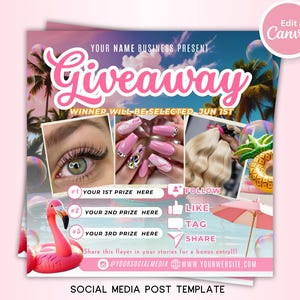 Giveaway Flyer, Summer Giveaway Flyer, Competition Flyer, Lash Giveaway Flyer, Follower Prize Flyer, Hair Giveaway Flyer, Editable in Canva