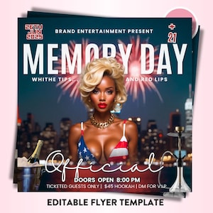 Memorial Day Party Flyer, Memorial Day Weekend Club Flyer, Club Party Flyer, Summer Party Flyer, Adult Nightclub Event Flyer, DIY Canva