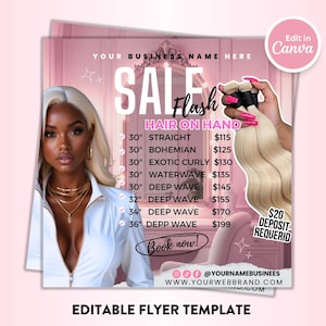 Hair Extension Flyer Template, Hair on Hand Flyer, Hair Extension Flyer, Hair Bundle Deals, Hair Price List Flyer, Hair Wig Flyer, Editable