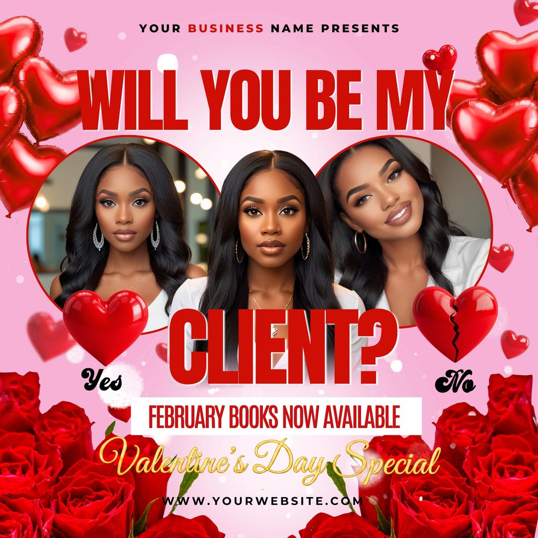 2 Templates February Booking Flyer, Valentines Day Booking Flyer ...