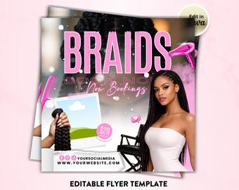 Editable Braids flyer, Braids booking Flyer, Braids Specials, Braid Flyer, Hair install Flyer, Hair Flyer, Social Media Flyer.