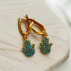 Gold Evil Eye Earrings Hamsa Earrings Valentine&#39;s Gift Valentine&#39;s Present Huggie Earrings Gold Huggies Gold Small Hoops Gift For Her