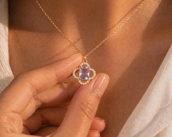 amethyst necklace, purple gemstone, gold pendant, dainty necklace, minimalist jewelry, bridesmaid gift, gift for her, mothers day gift