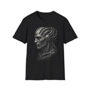 Futuristic Robot Graphic T-Shirt, Unisex Softstyle Tee, Cyberpunk Apparel, Tech Enthusiast Gift, Casual Streetwear, Cool Graphic Tee