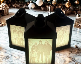 Custom Photo Christmas Lantern – Personalized Illuminated Keepsake with Warm LED Glow – Handcrafted Memory Light Gift