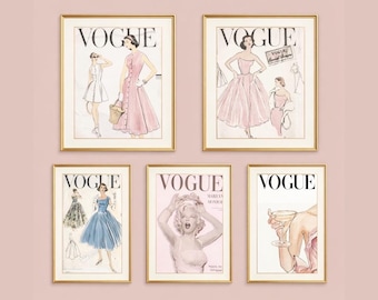 Vintage Vogue Poster Set | Coquette Dorm Decor (4x6 inches)