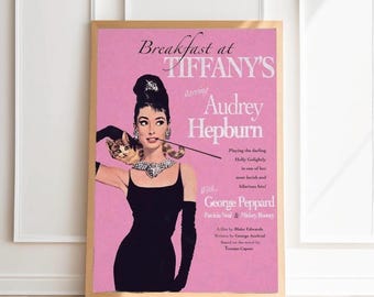 Audrey Hepburn 'Breakfast at Tiffany's' Poster | Pink Retro Wall Art