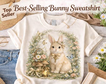 Cottagecore Bunny Sweatshirt | Floral Rabbit Crewneck | Whimsical Woodland Sweater | Cozy Vintage Aesthetic | Gift for Animal Lovers