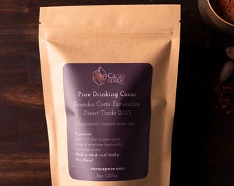 Ceremoniële cacaopasta - biologische cacao van één oorsprong voor ritueel, meditatie en hartopening - veganistisch, op steen gemalen, gehakt, 8 oz-zak