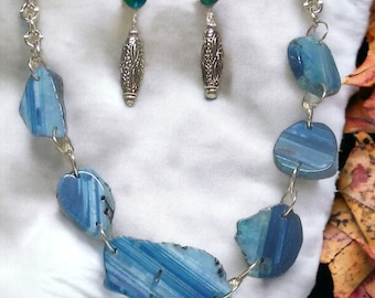 22" Blue Banded Agate Necklace Set