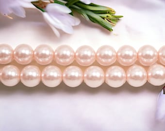 Pink Glass Pearls 14mm / 1 Strand AAA 14mm Grade Glass Pearls
