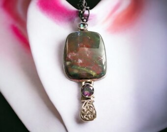 Vintage Unakite Gemstone in a Sterling Silver Casing / Unakite Pendant / Gemstone Pendant / Sterling Silver Pendant