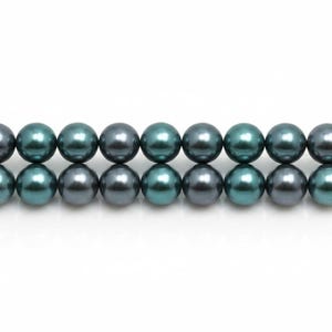 May include: A double row of eighteen spherical pearls arranged in two horizontal lines. The pearls feature a lustrous, dark teal and charcoal grey finish with a smooth, reflective surface that catches the light, creating a uniform appearance.