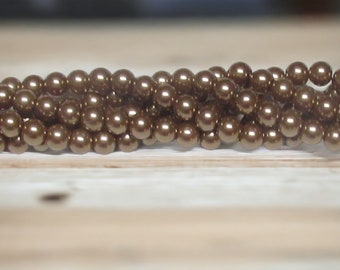 6mm Copper Glass Pearls / 16 inch strand of 6mm Glass Pearls / Copper Grade AAA 6mm Glass Pearls