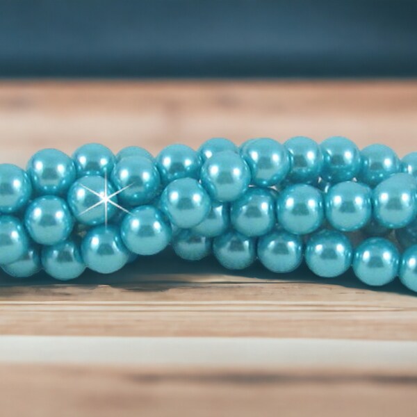 8mm Turquoise Glass Pearls / 16" Strand of Grade AAA Glass Pearls