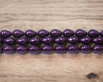 7x9mm Purple Teardrop Glass Pearls / 16 inch Strand AAA Grade Glass Pearls