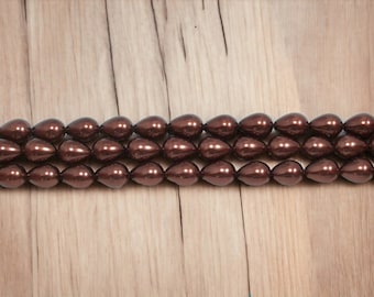 Brown Teardrop Glass Pearls / 16 inch Strand / Brown Teardrop Glass Pearl / Brown Glass Pearl