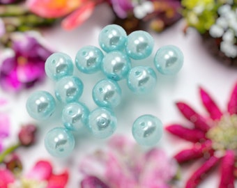 Powder Blue Glass Pearls 4mm / 4mm Blue Glass Pearls / Aqua Glass Pearls