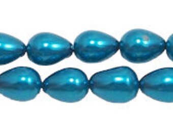 Montana Teardrop Glass Pearls / 16 inch Strand 7x9mm Montana Blue Teardrop Pearls