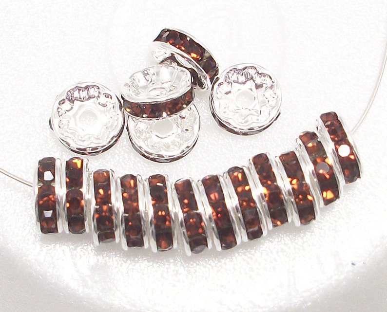 10mm Amber Rhinestone Rondelles w/Mideast Stones 50 SELECT image 1