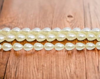 Pastel Yellow Teardrop Glass Pearls / 16 inch Strand 7x9mm Pastel Yellow Glass Pearls