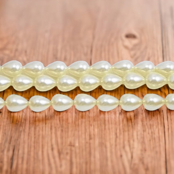 Pastel Yellow Teardrop Glass Pearls / 16 inch Strand 7x9mm Pastel Yellow Glass Pearls