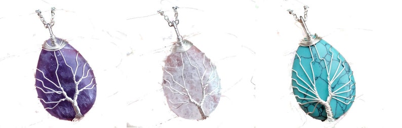Tree Of Life Gemstone Pendant Necklace / Wire Wrapped Tree Of Life Gemstone / Assorted Gemstones image 1