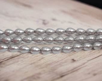 Rare 7x9mm Gray Teardrop Glass Pearls / 16 inch strand  / 9x7mm Grey Glass Pearls / AAA Grade Glass Pearls