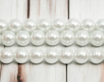 12mm White Glass Pearls / Grade AAA White Glass Pearls / Weddings / 12mm Glass Pearls