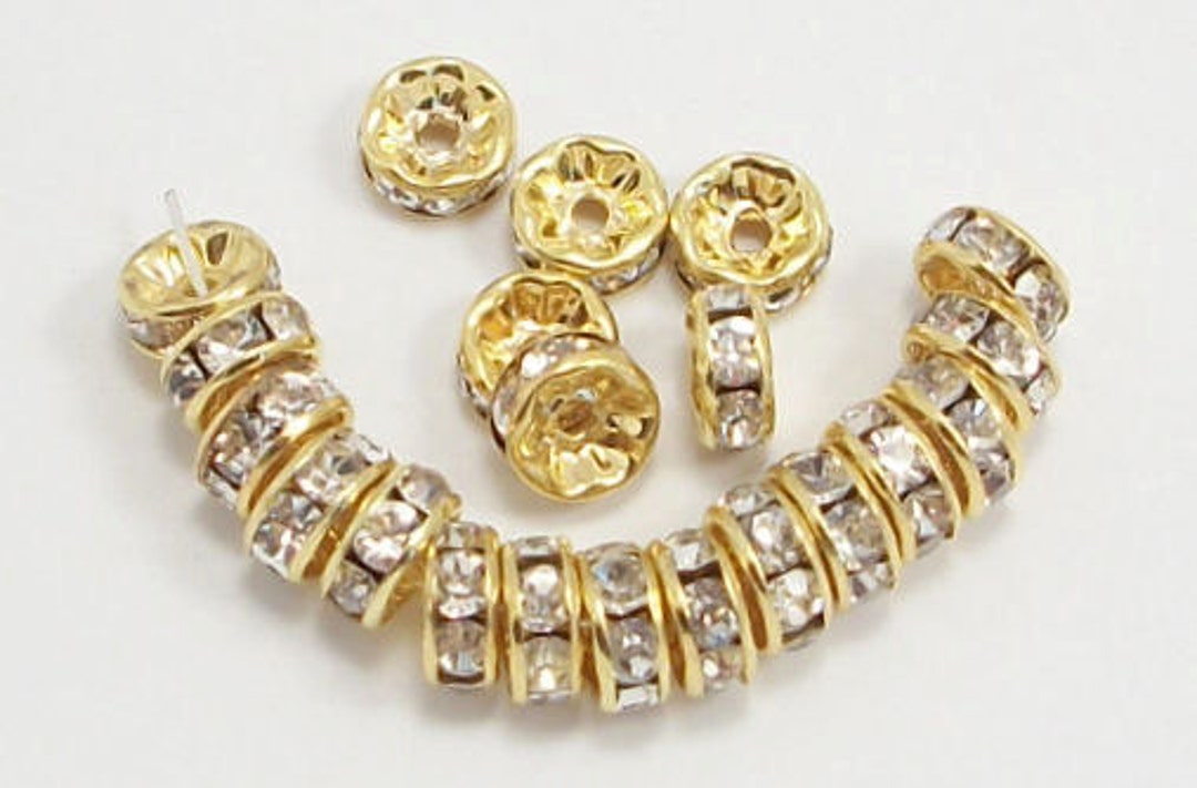 8mm Gold Plated Clear Rhinestone Rondelles / Round Gold - Etsy