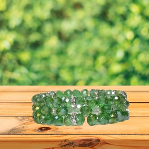 Green AB Crystal Stretch Bracelet: Woven Rhinestone Rondelles