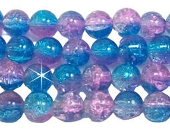 10mm Cotton Candy Crackle Glass (25) / Blue and Pink Crackle Glass / 10mm Crackle Glass