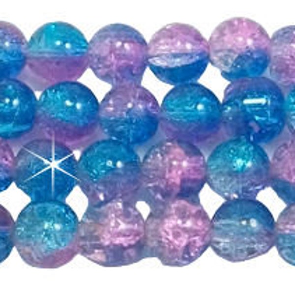 10mm Cotton Candy Crackle Glass (25) / Blue and Pink Crackle Glass / 10mm Crackle Glass