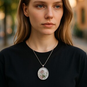 Handmade 24 Floral Resin Pendant with Real Flowers on Silver Plated Chain Necklace