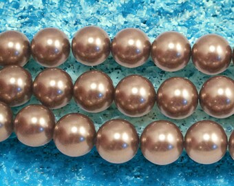 16mm Copper Glass Pearls (approx 26 beads) / Grade AAA copper glass pearls / Round Glass Pearls